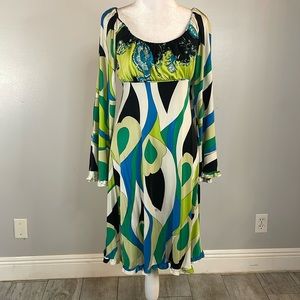 [Flora Kung] Colorful Pattern Long Sleeve Dress - Size 6
